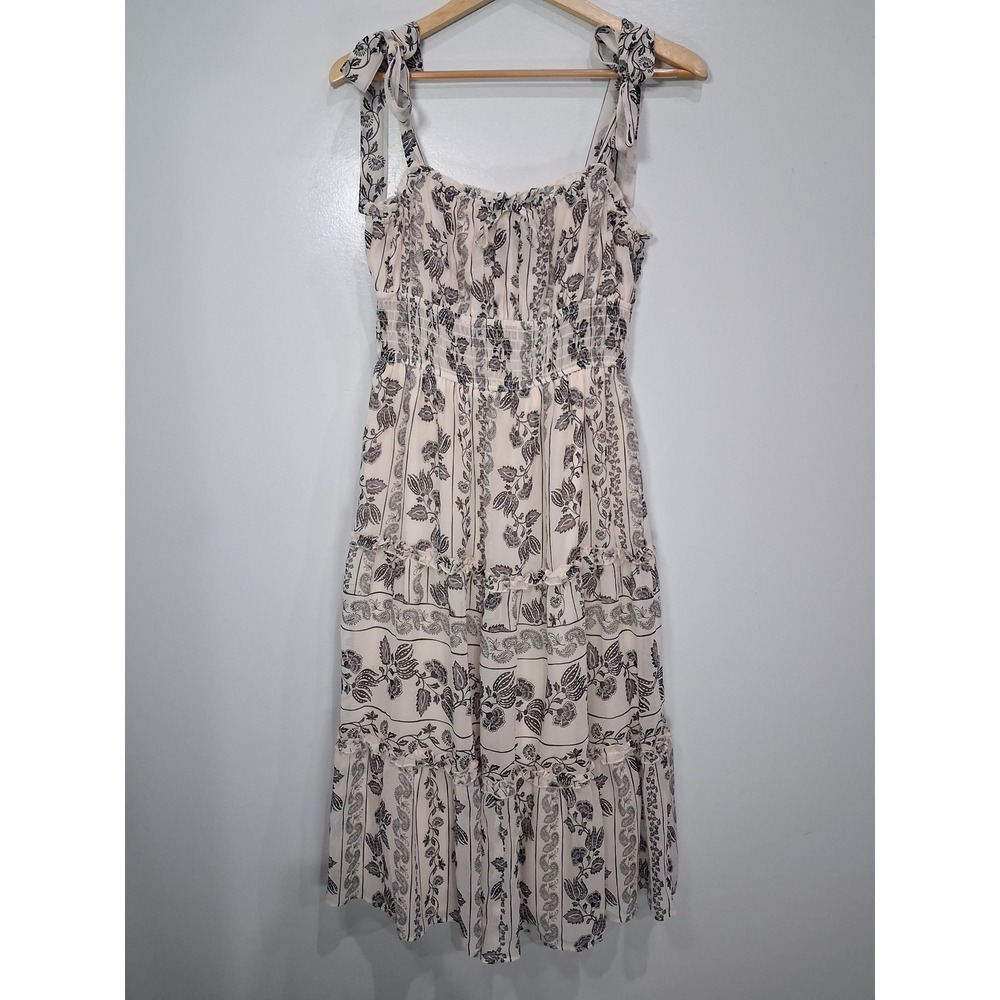 Trixxi Los Angeles Womens Floral Smocked Tiered Midi Dressโ Cream Black Size M